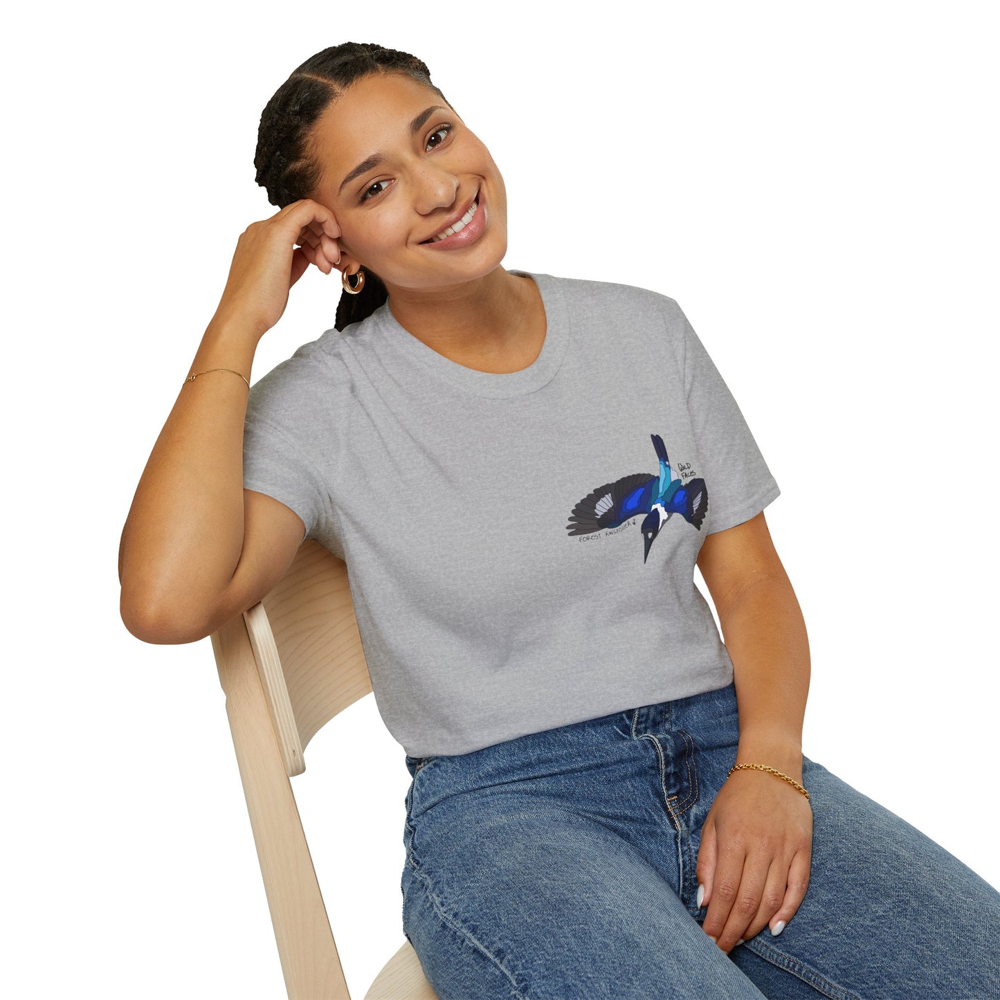 Forest Kingfisher (flying) - Small design - Unisex Softstyle T-Shirt