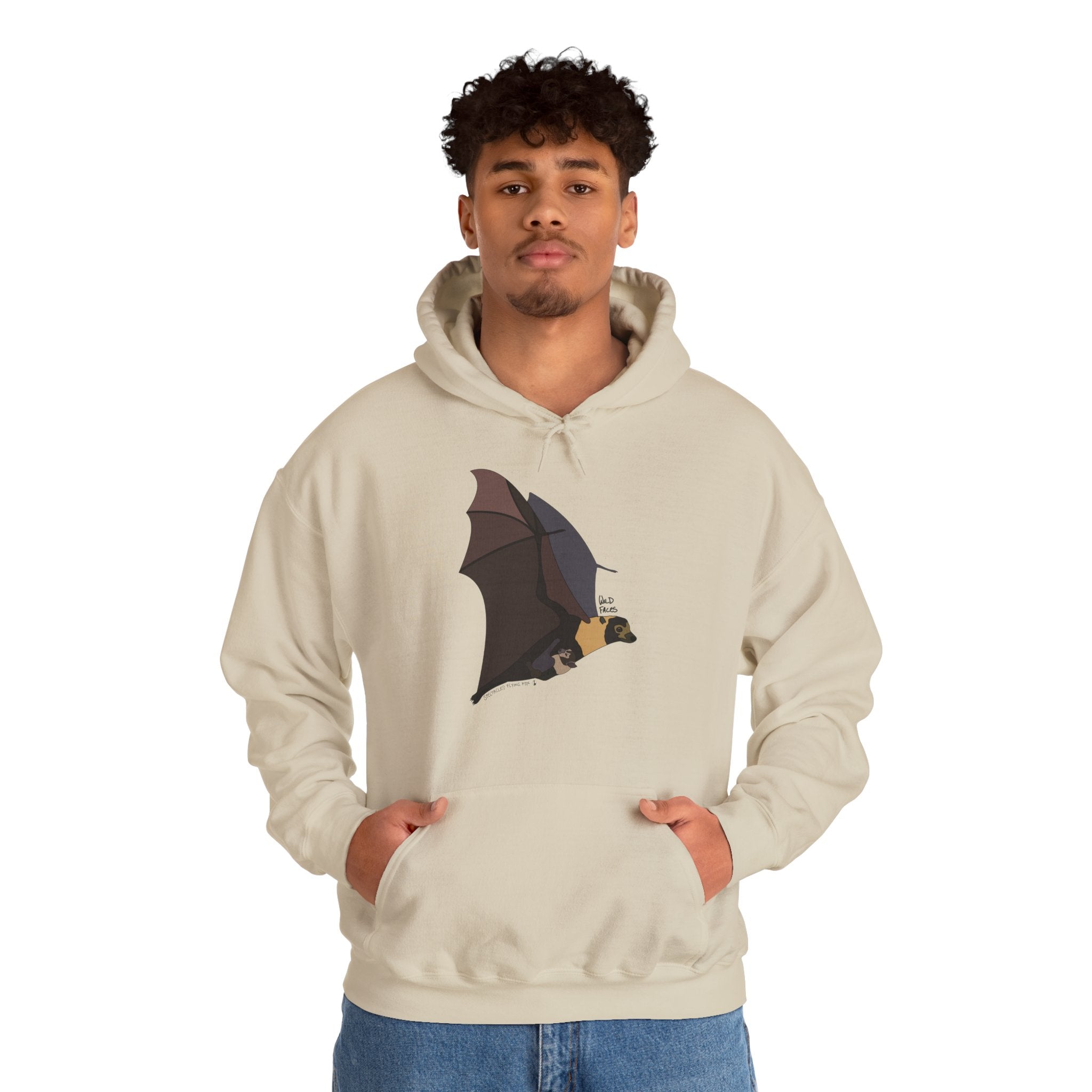 Spectacled Flying Fox (in flight) | Unisex Heavy Blend™ Hooded Sweatshirt Printify