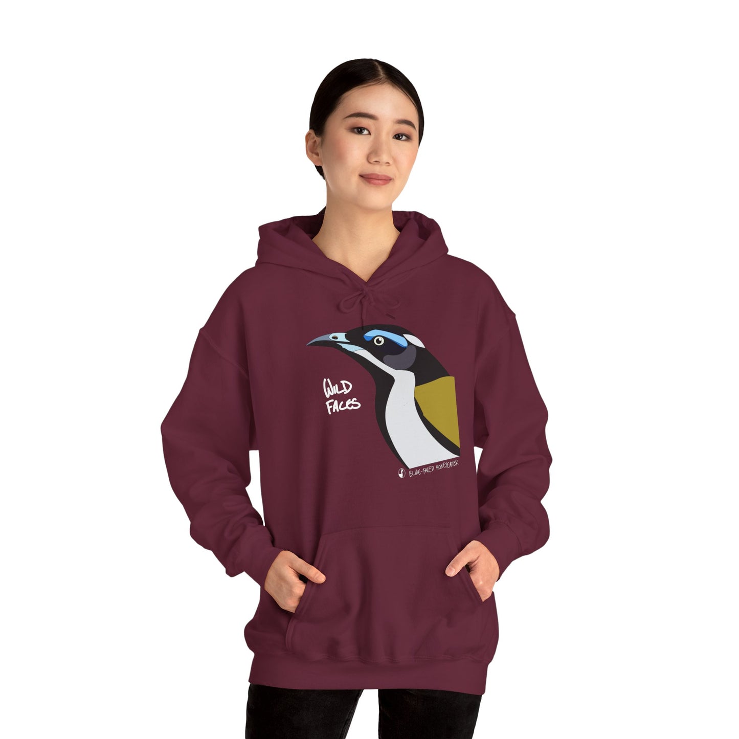 Blue-faced Honeyeater  (white font) | Unisex Heavy Blend™ Hooded Sweatshirt